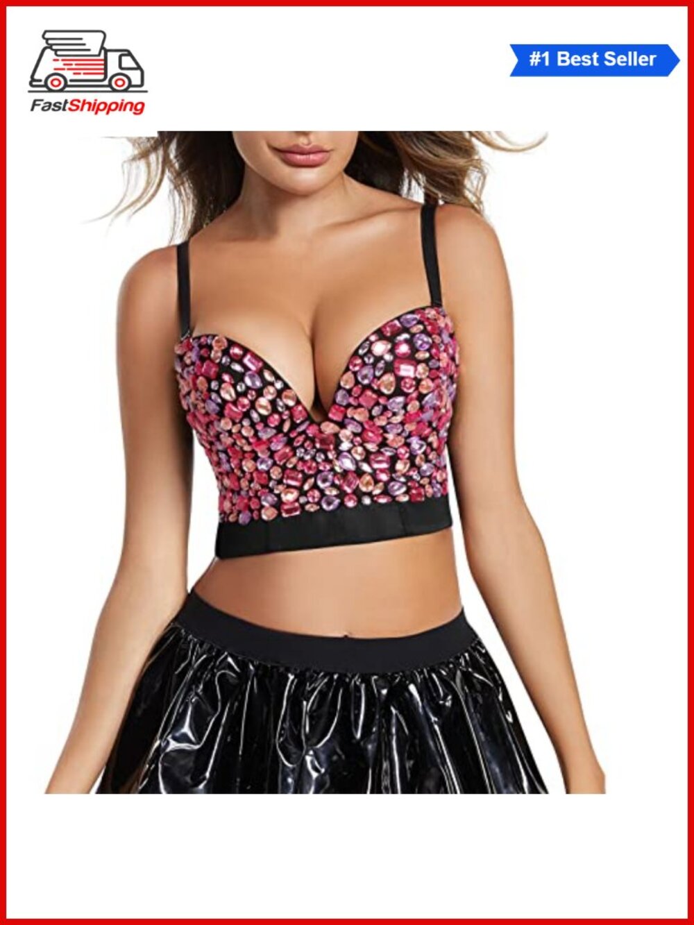 ✨Charmian Rhinestone Beaded Bustier Crop Top Bra Push-Up Plunge Party Clubwear